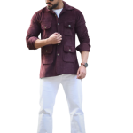 Wine Corduroy Hunting Shacket | Premium Men's Outerwear | Classic Shirt-Jacket Design | Comfortable Cotton Corduroy | Size 36-44